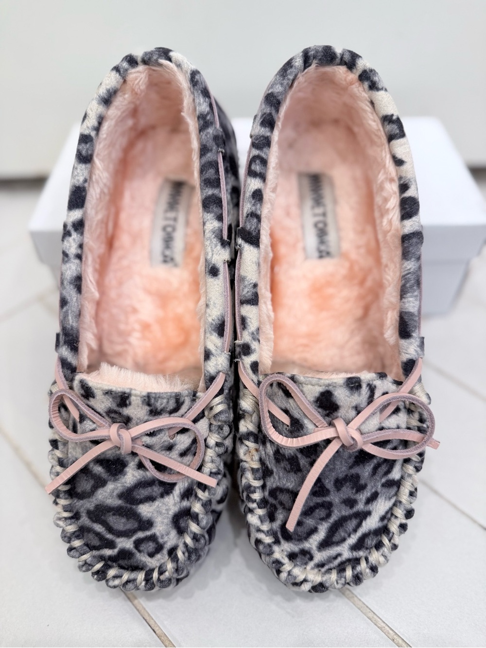 Minnetonka Cally Leopard Faux-Fur Moccasin Slippers